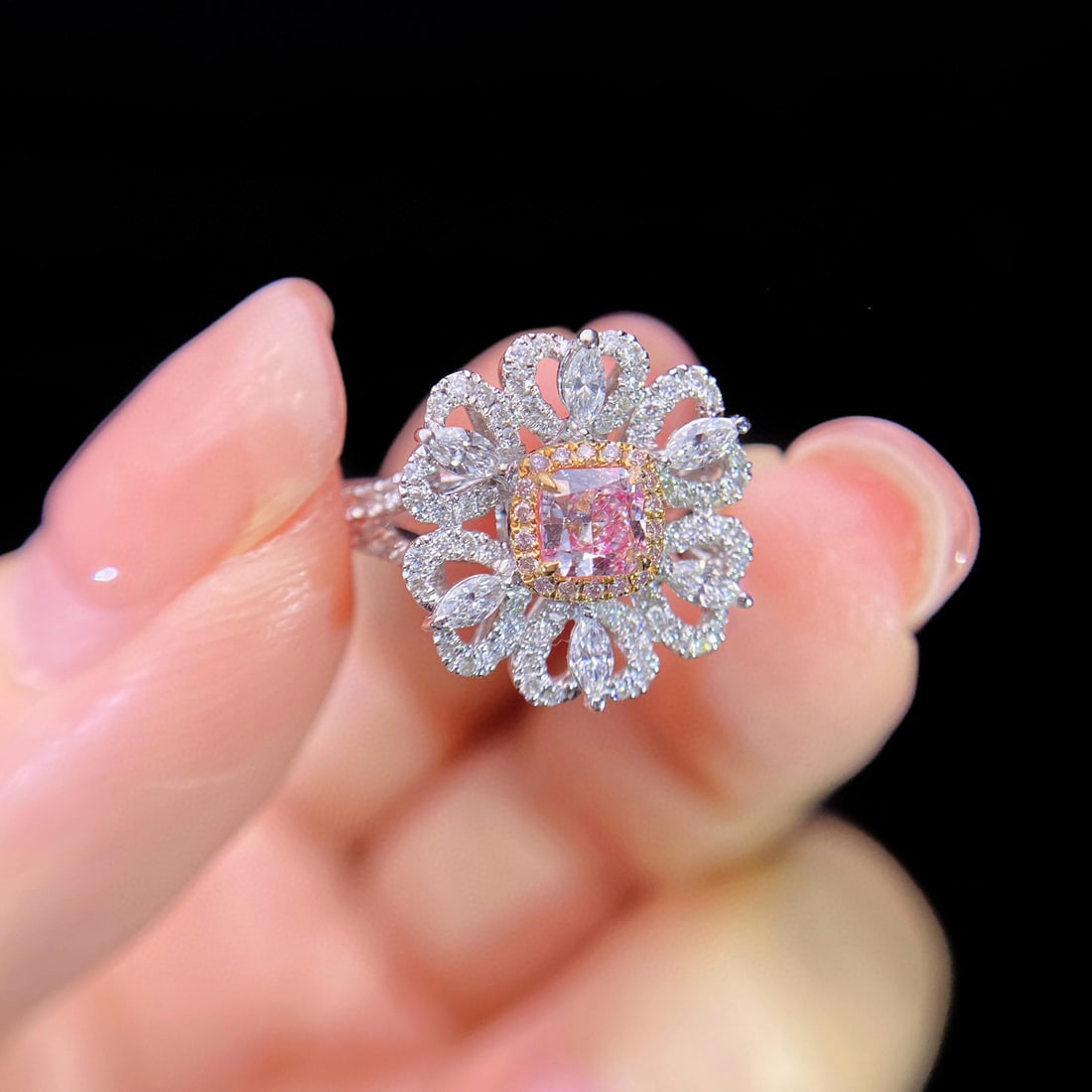 Gia Certified 14k Gold 1.01 Ctw Natural Pink Diamond & Diamond Ring - 2