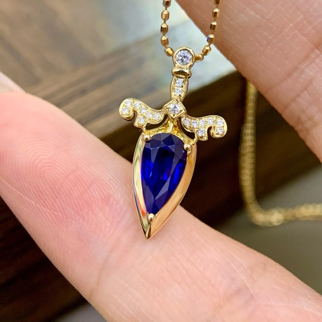 14k Gold 0.88 Ctw Vivid Blue Natural Sapphire & Diamond Pendant( Without Chain ) - 2