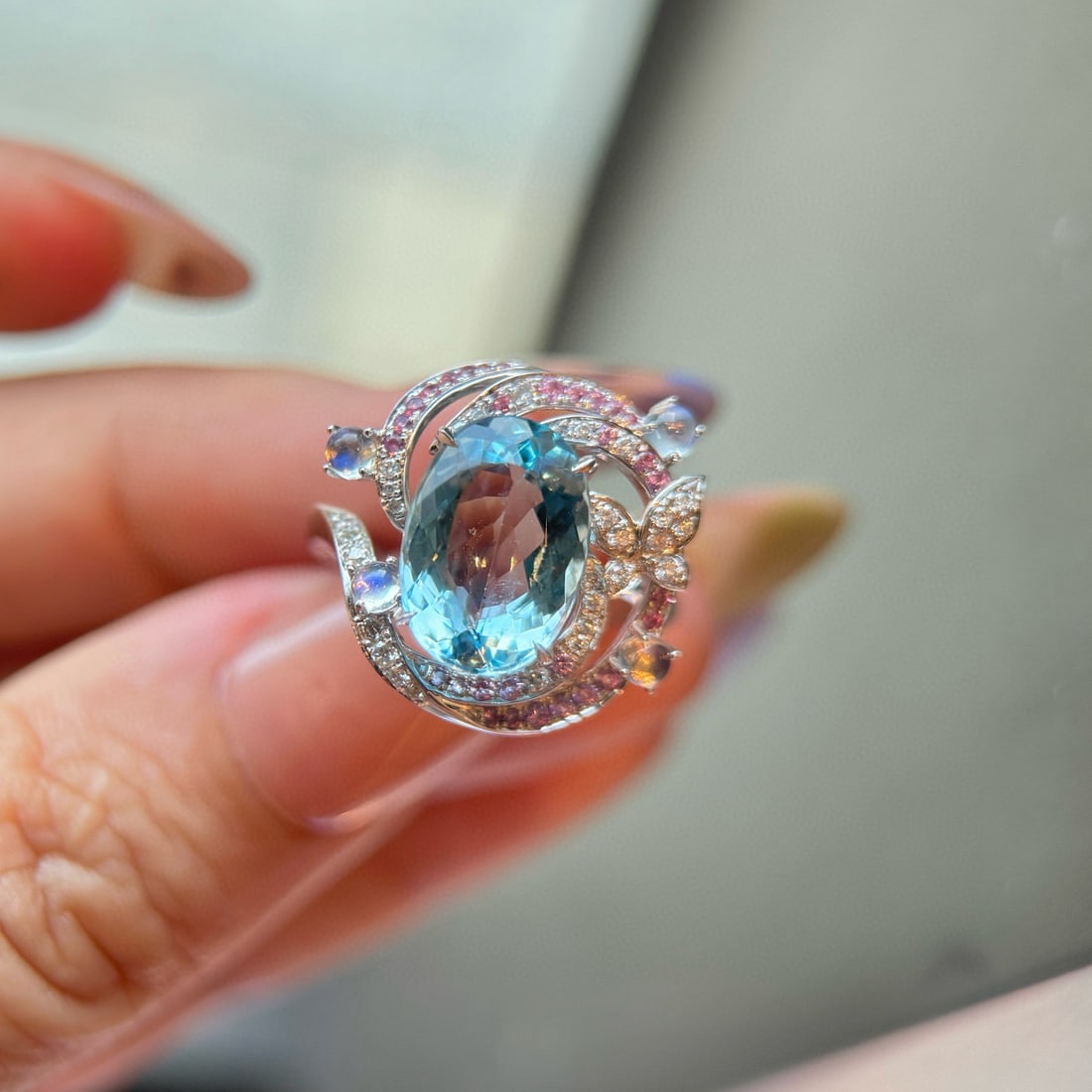 14k Gold 3.90 Ctw Natural Aquamarine & Diamond Ring - 2