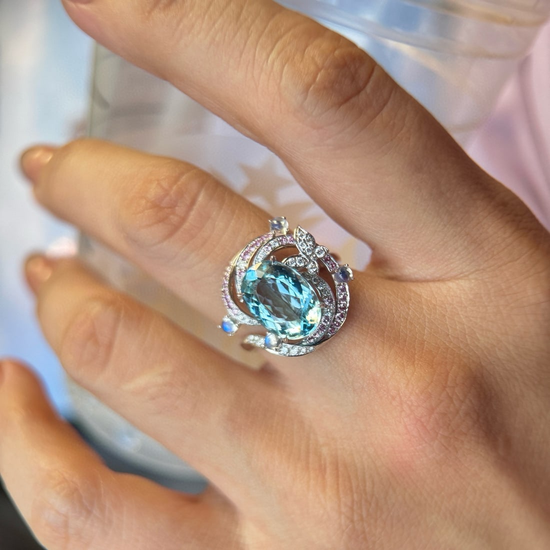 14k Gold 3.90 Ctw Natural Aquamarine & Diamond Ring - 4