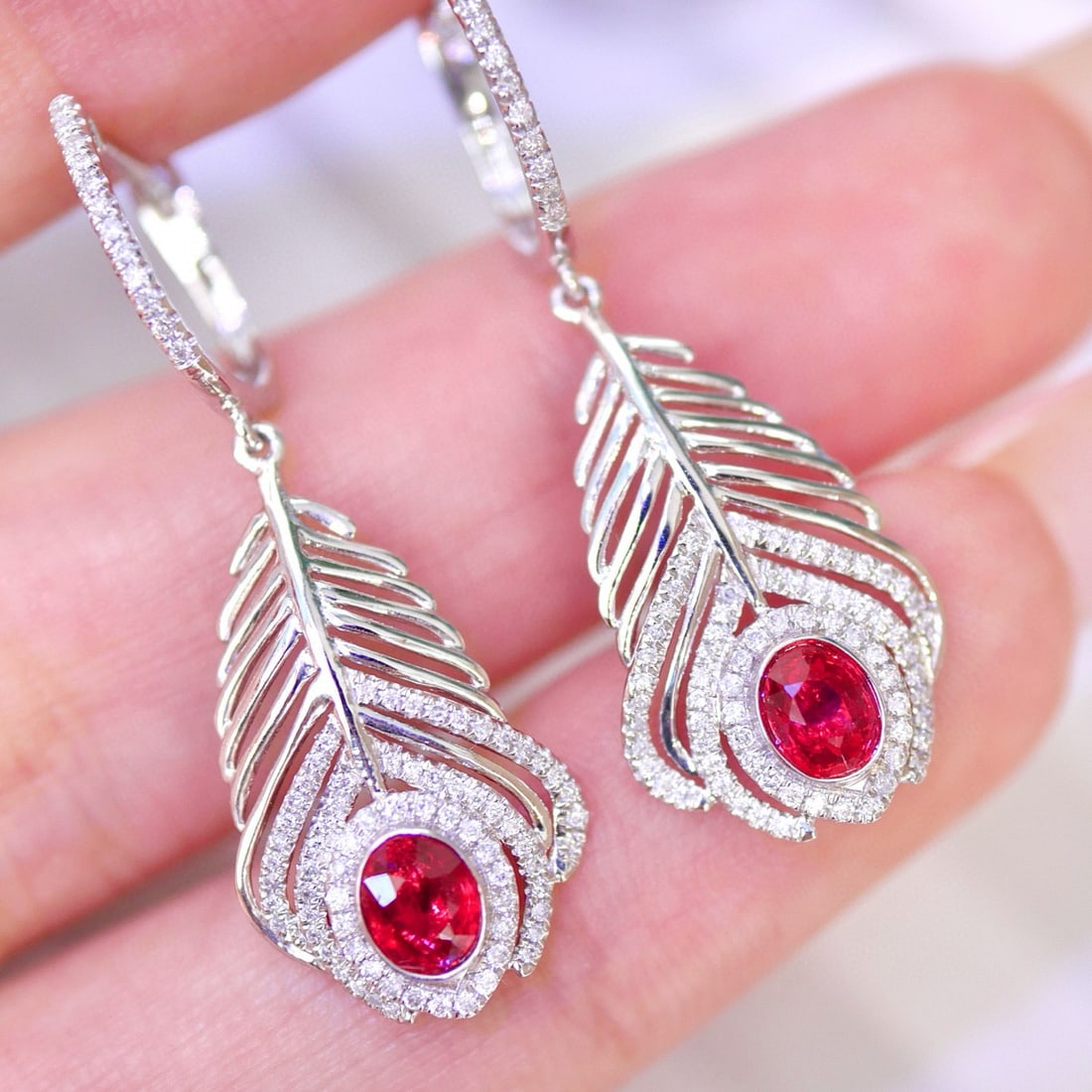 14k Gold 0.75 Ct Natural Ruby & Diamond Earrings - 6