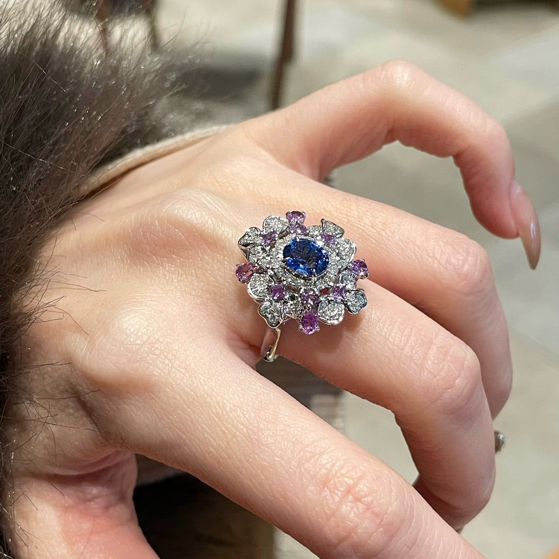 14k Gold 1.14 Ct Natural Sapphire & Diamond & Sapphire Ring - 5