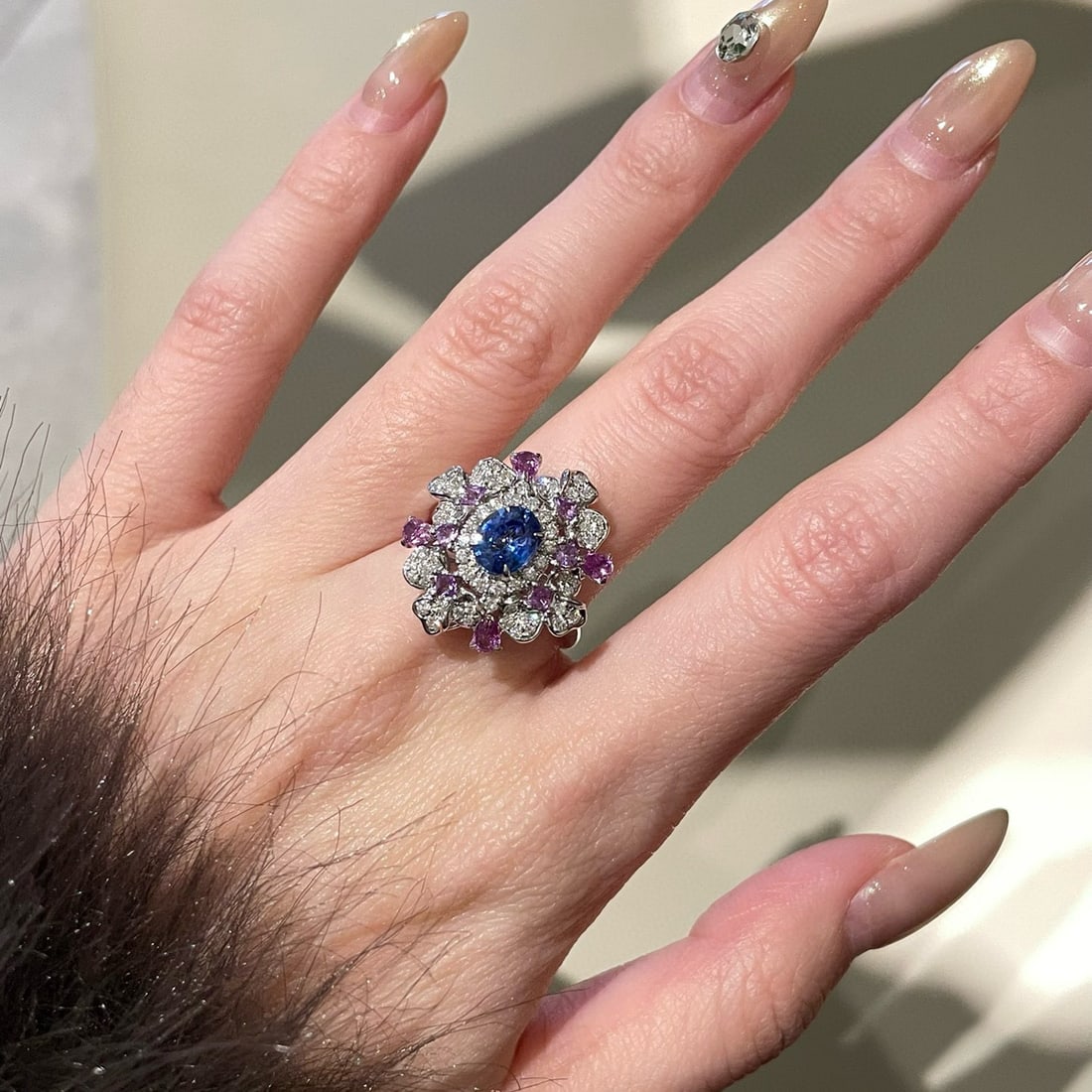 14k Gold 1.14 Ct Natural Sapphire & Diamond & Sapphire Ring - 6