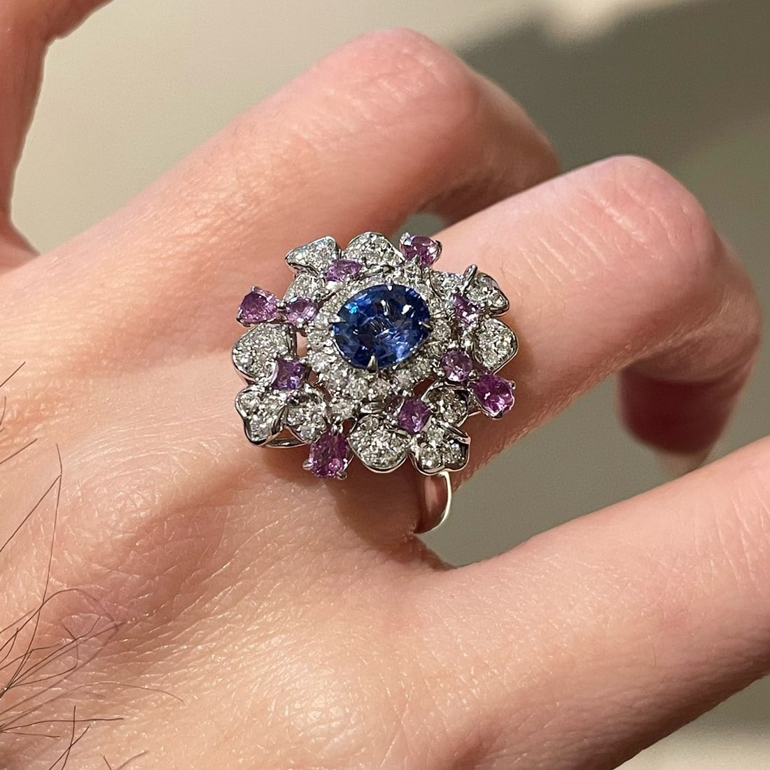 14k Gold 1.14 Ct Natural Sapphire & Diamond & Sapphire Ring - 7