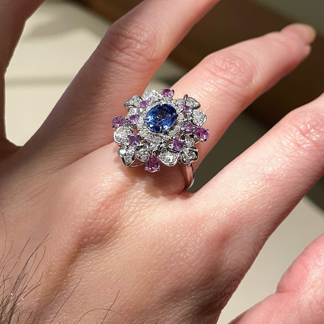 14k Gold 1.14 Ct Natural Sapphire & Diamond & Sapphire Ring - 8