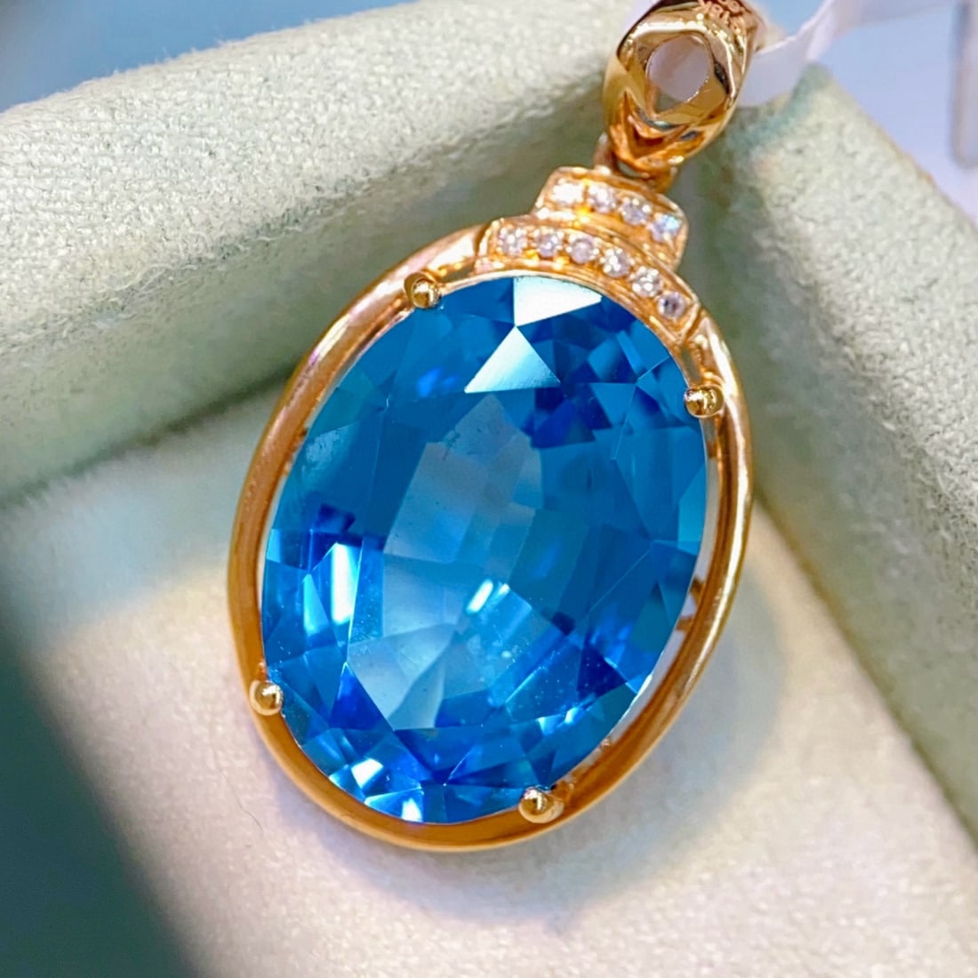 14k Gold 9.63 Ctw Natural Topaz & Diamond Pendant( Without Chain ) - 2