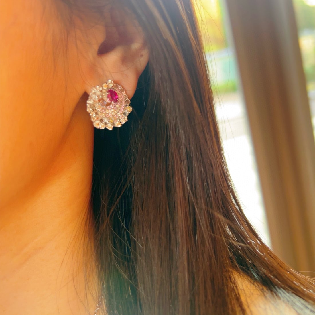 14k Gold 1.17 Ctw Natural Ruby & Diamond Earrings - 3