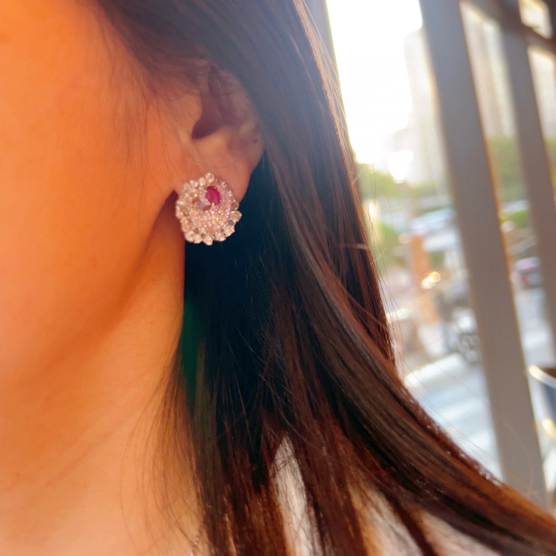 14k Gold 1.17 Ctw Natural Ruby & Diamond Earrings - 4