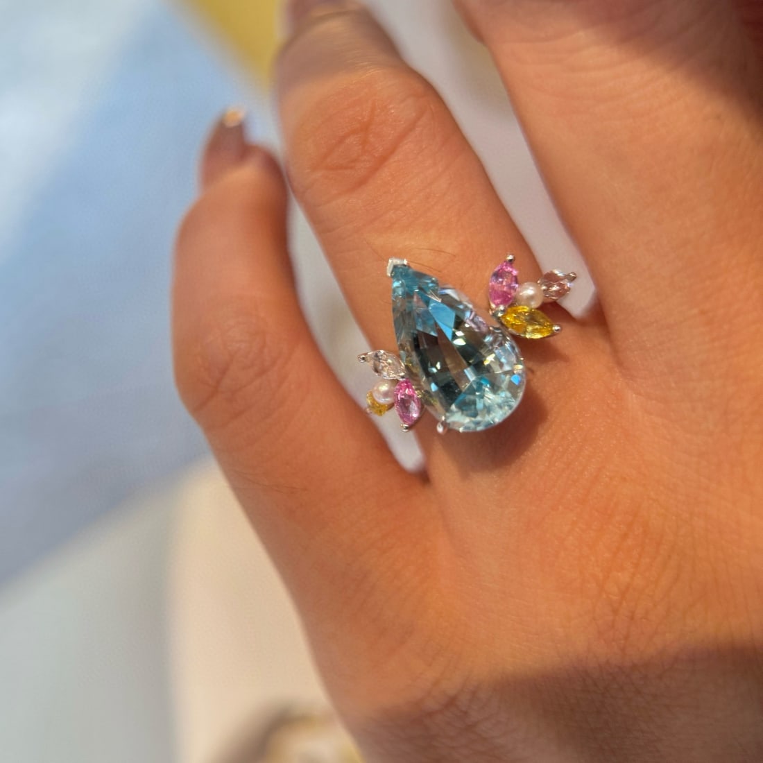 14k Gold 5.86 Ctw Natural Aquamarine & Sapphire Ring - 3