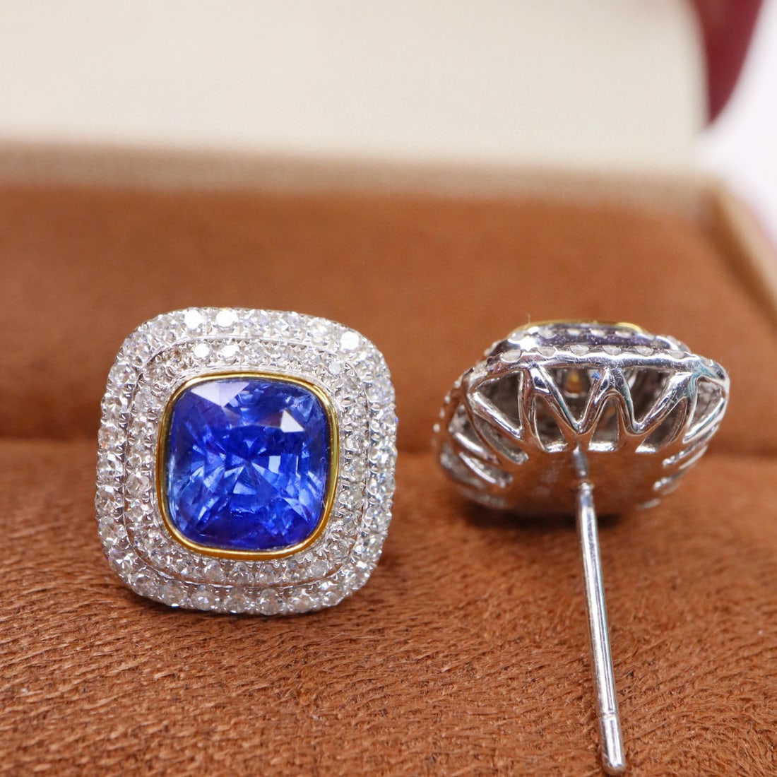 14k Gold 2.59 Ctw Natural Sapphire & Diamond Earrings - 3