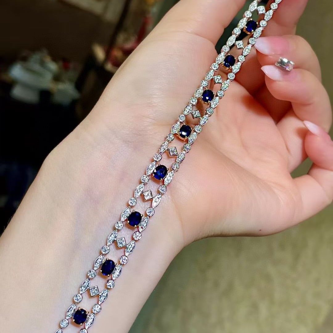 14k Gold 6.54 Ctw Natural Sapphire & Diamond Bracelet - 3