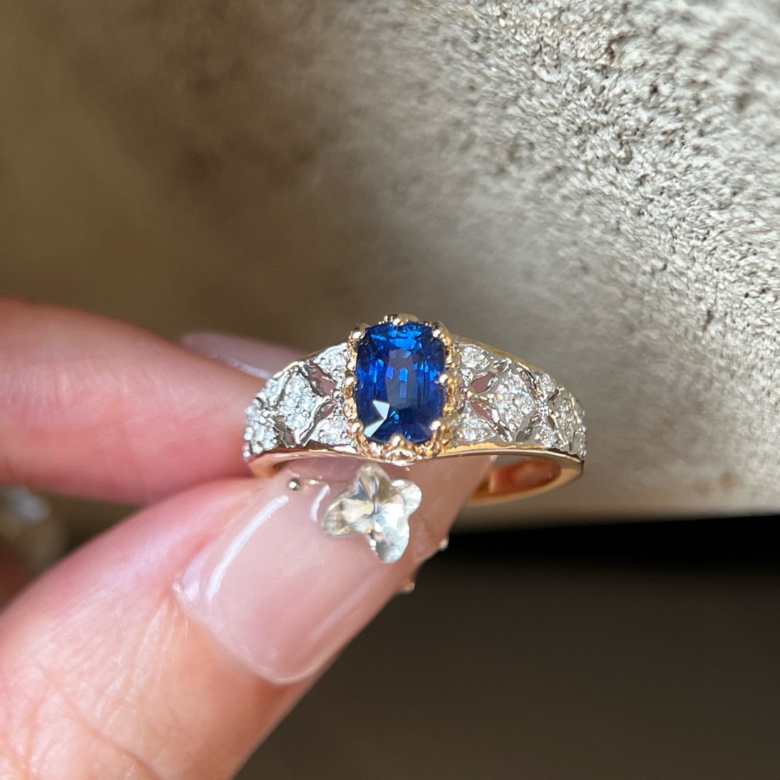 14k Gold 1.52 Ctw Natural Sapphire & Diamond Ring - 4