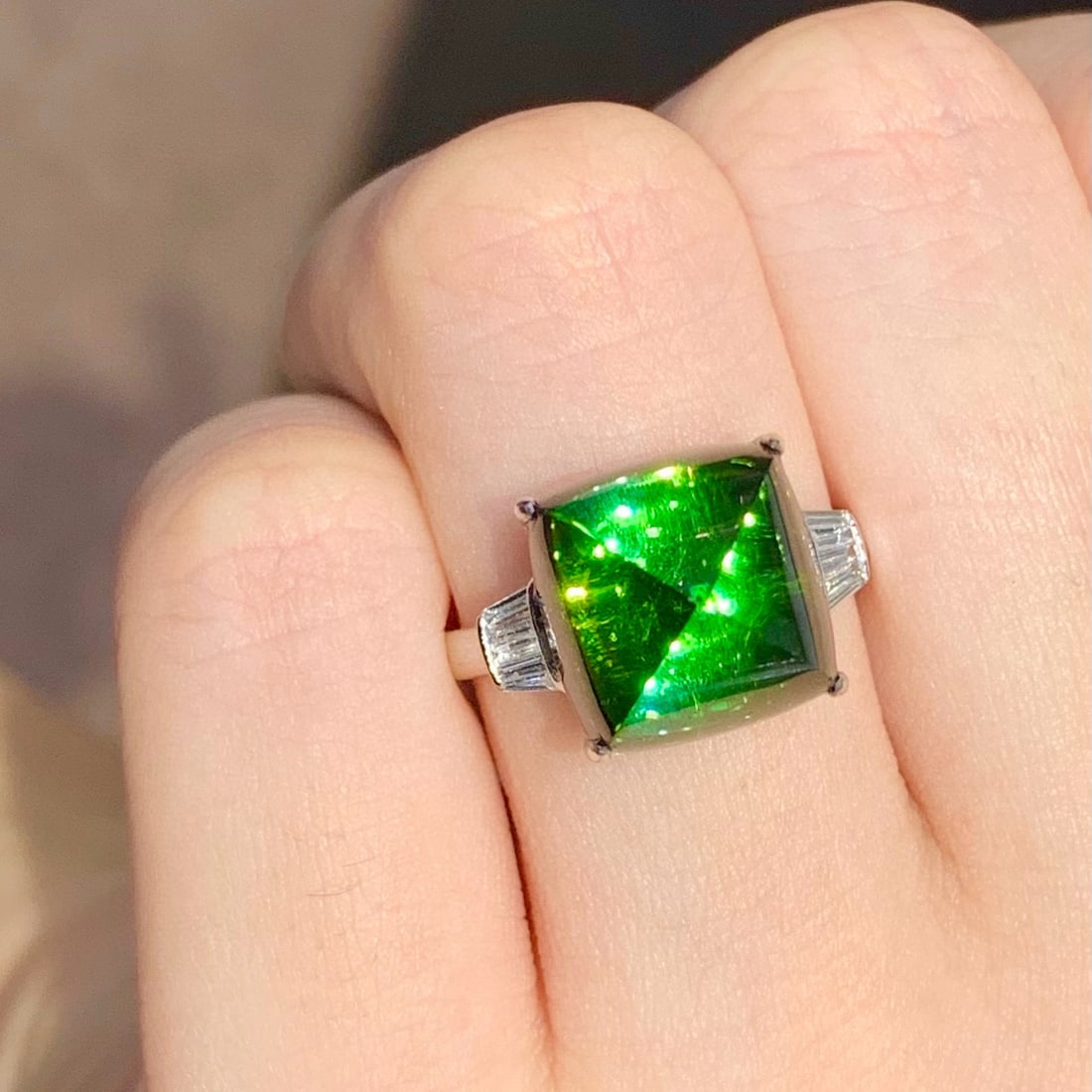 14k Gold 9 Ct Natural Tourmaline & Diamond Ring - 2