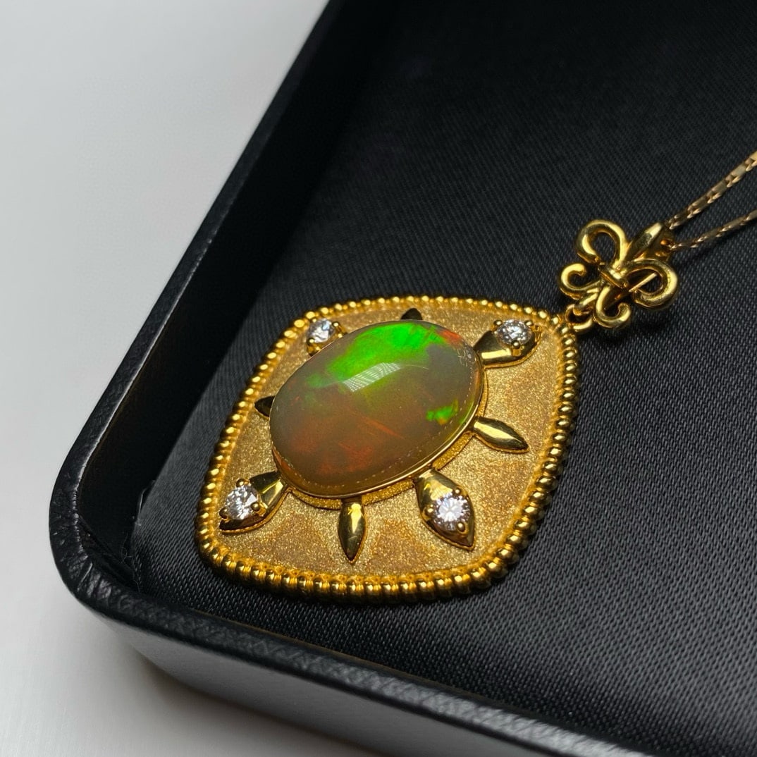 14k Gold 8.65 Ctw Natural Opal & Diamond Pendant( Without Chain ) - 5