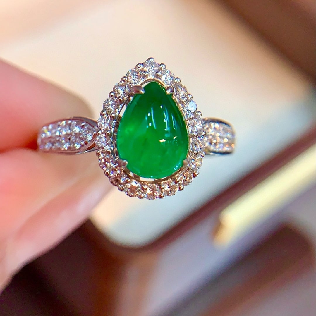 14k Gold 1.58 Ctw Vivid Green Natural Emerald & Diamond Ring - 2