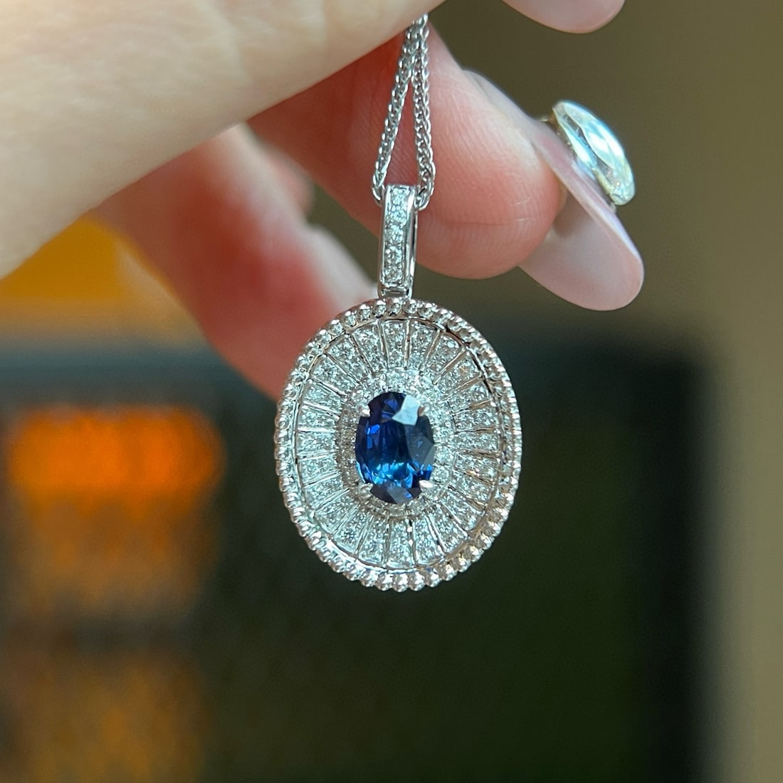 14k Gold 1.40 Ctw Natural Sapphire & Diamond Pendant( Without Chain ): Ref:231054132 // gold content:14k gold // main gemstone:sapphire // shape:oval // carat weight:1. 06ct // color:royal blue // treatment:natural // // adjacent gemstone 2 : diamond // shape:round // ca