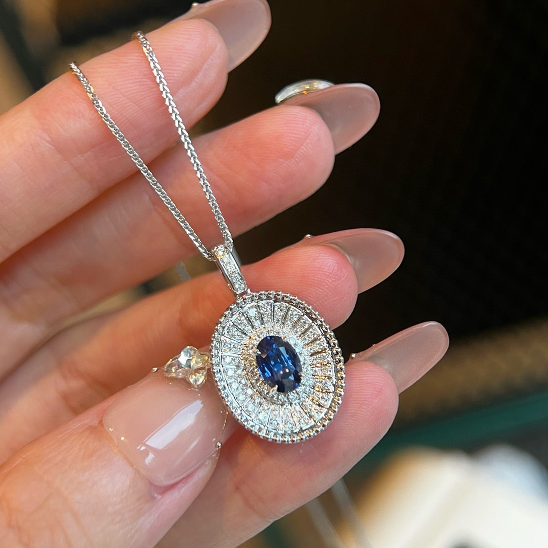 14k Gold 1.40 Ctw Natural Sapphire & Diamond Pendant( Without Chain ) - 2