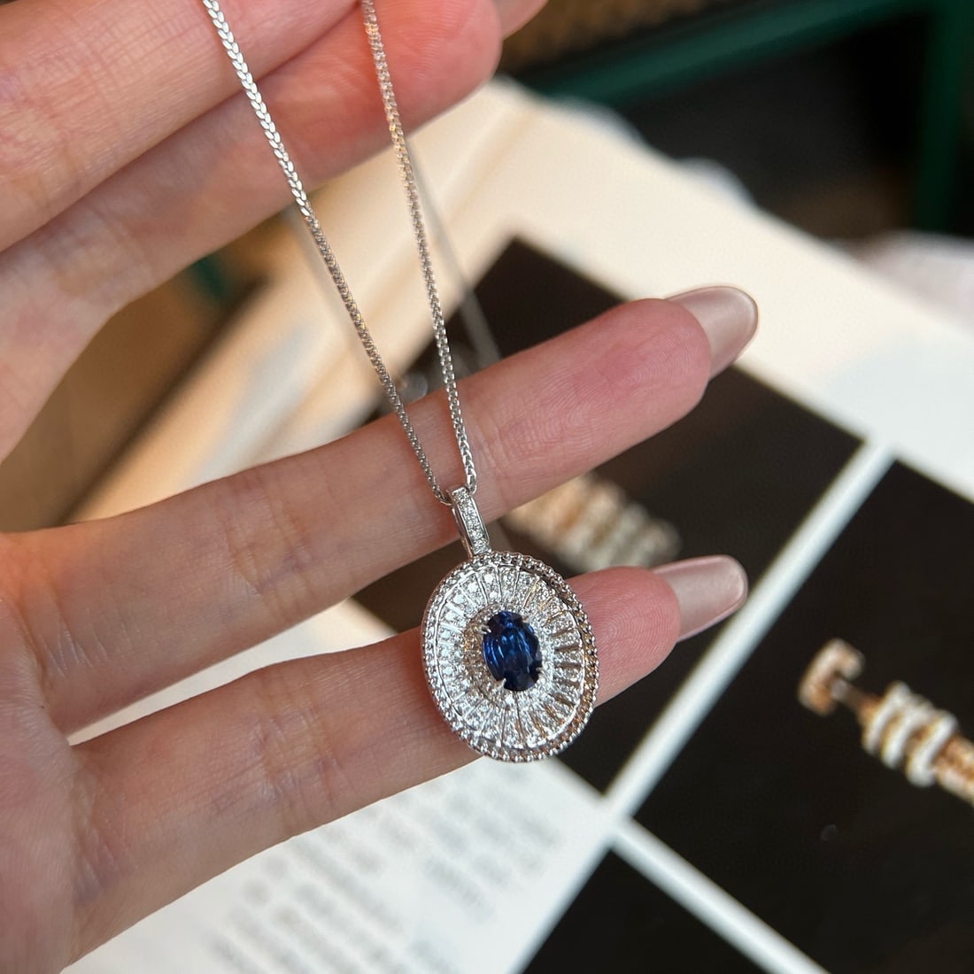 14k Gold 1.40 Ctw Natural Sapphire & Diamond Pendant( Without Chain ) - 3