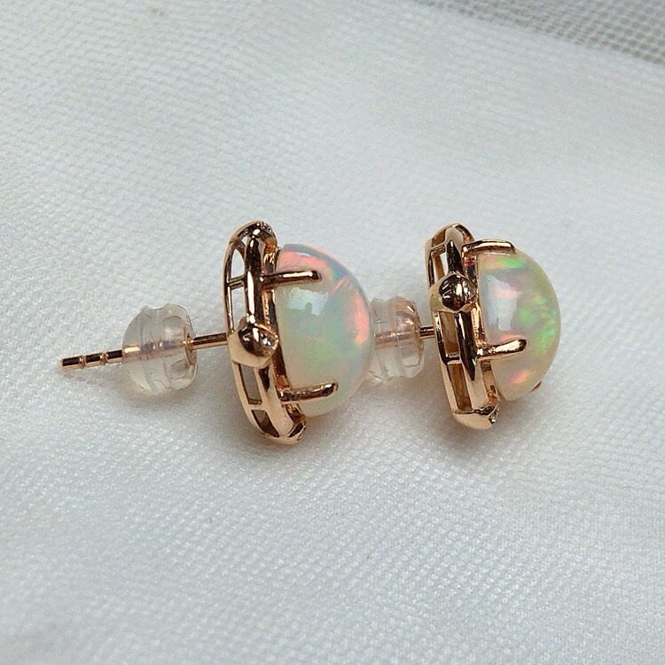 14k Gold 4.00 Ct Natural Opal & Diamond Earrings - 4