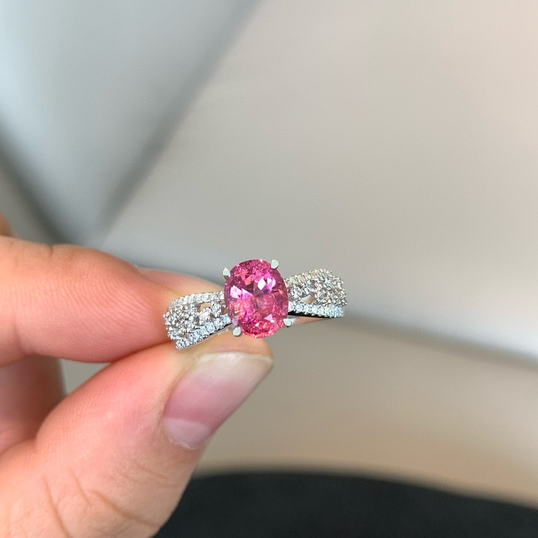 14k Gold 1.81 Ctw Natural Tourmaline & Diamond Ring: Ref:231054143 // gold content:14k gold // ring size:7. 25us // // main gemstone:tourmaline // shape:oval // carat weight:1. 56ct // color:pink // treatment:natural // // adjacent gemstone 2 : diamond