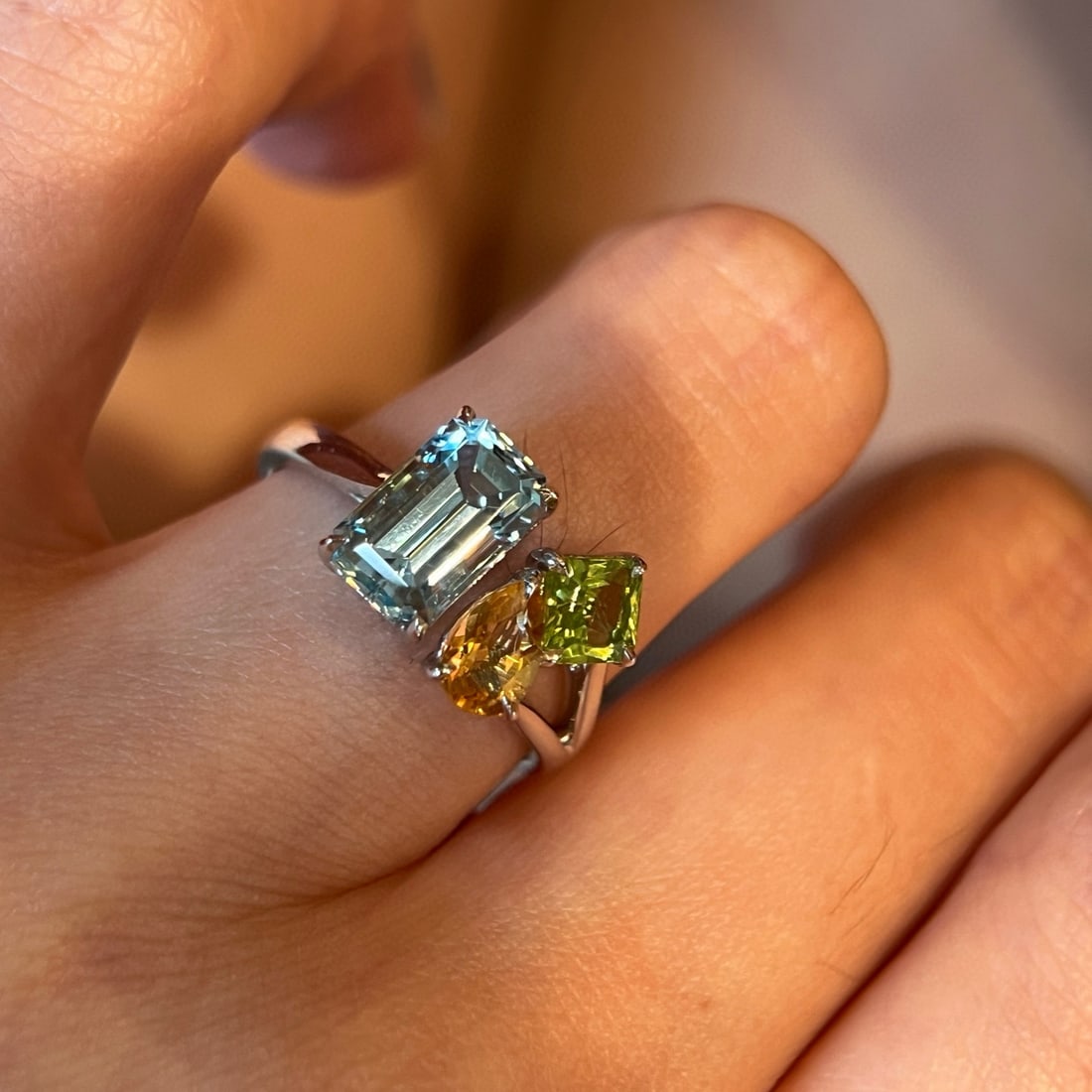 14k Gold 2.57 Ctw Natural Aquamarine & Citrine & Peridot Ring - 3
