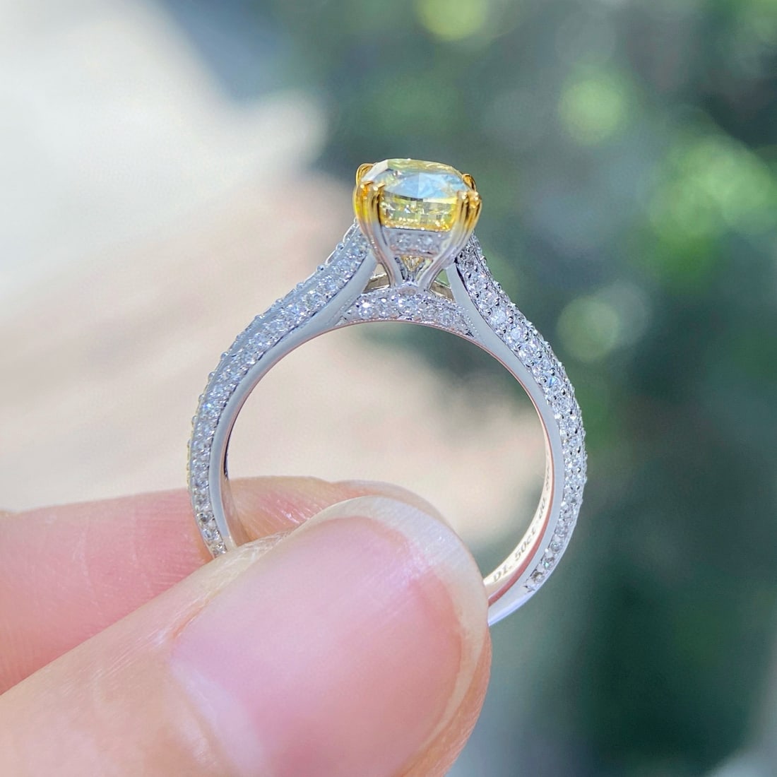 Gia Certified 14k Gold 2.30 Ctw Natural Yellow Diamond & Diamond Ring - 3