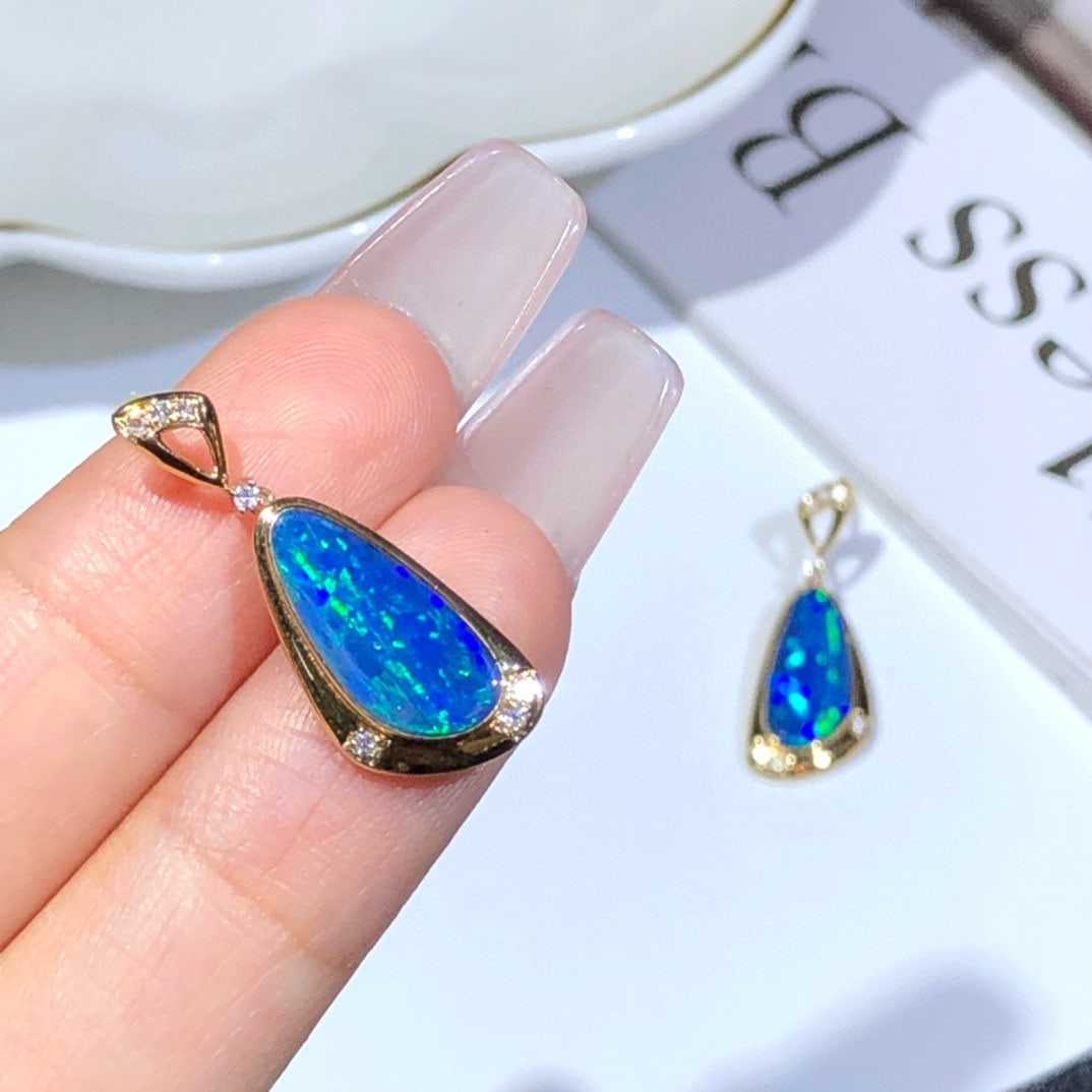 14k Gold 3.01 Ctw Natural Opal & Diamond Earrings - 2