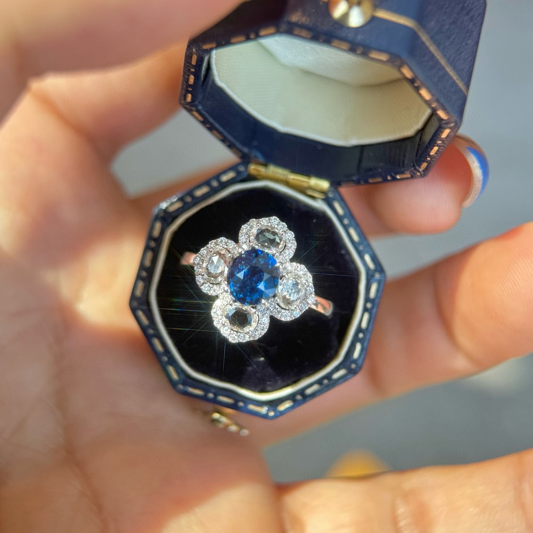 14k Gold 1.23 Ctw Natural Sapphire & Diamond Ring - 3