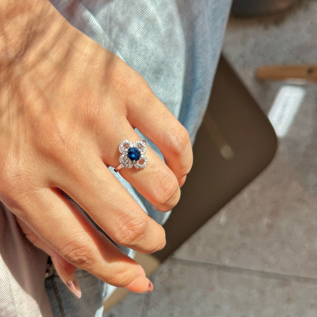 14k Gold 1.23 Ctw Natural Sapphire & Diamond Ring - 4