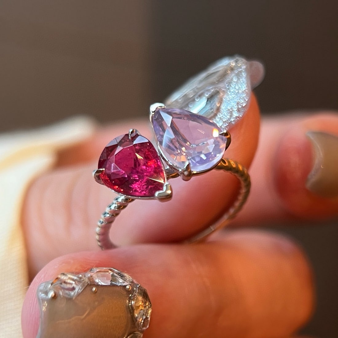 14k Gold 3.04 Ctw Natural Tourmaline & Amethyst & Toi Et Moi Ring - 2