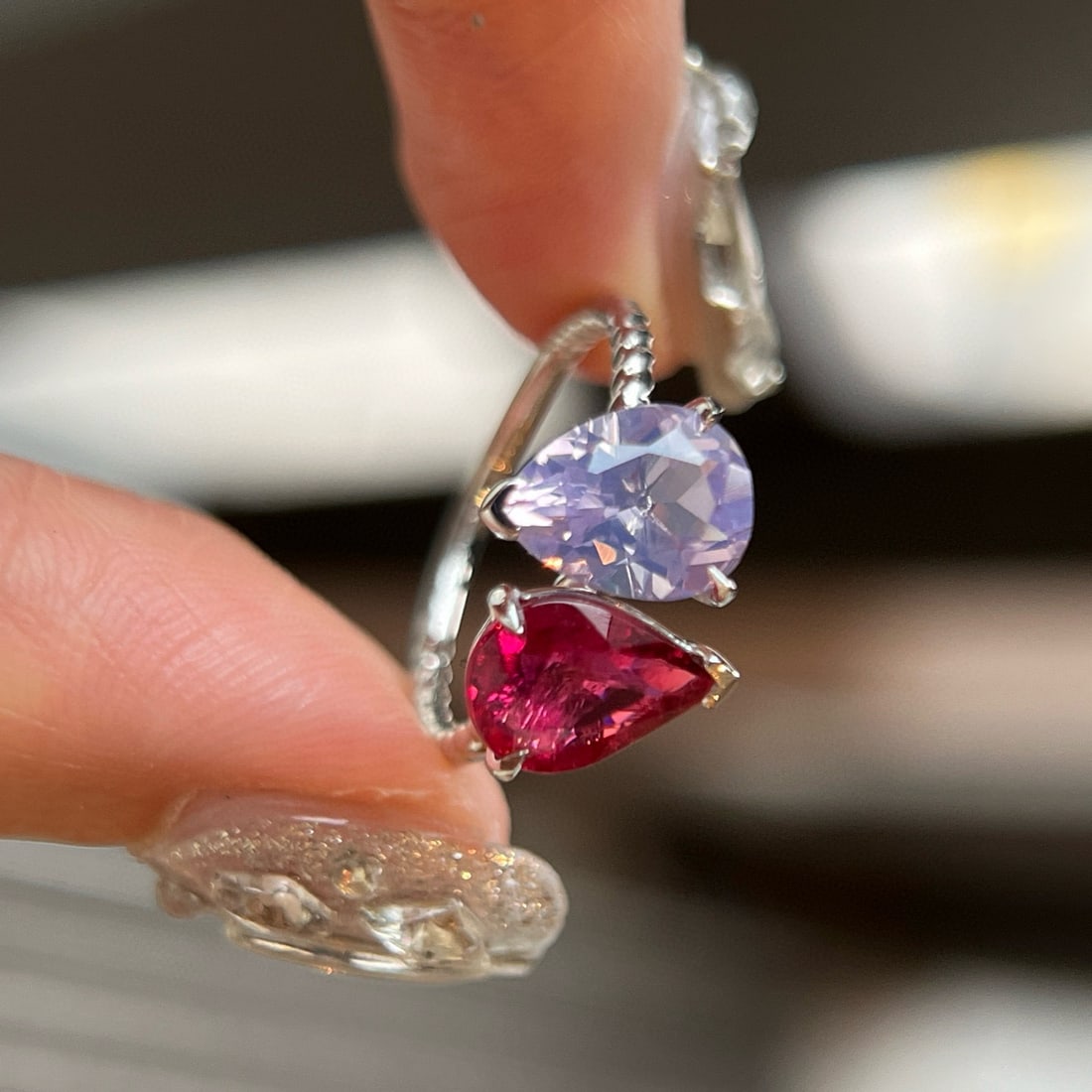 14k Gold 3.04 Ctw Natural Tourmaline & Amethyst & Toi Et Moi Ring - 3