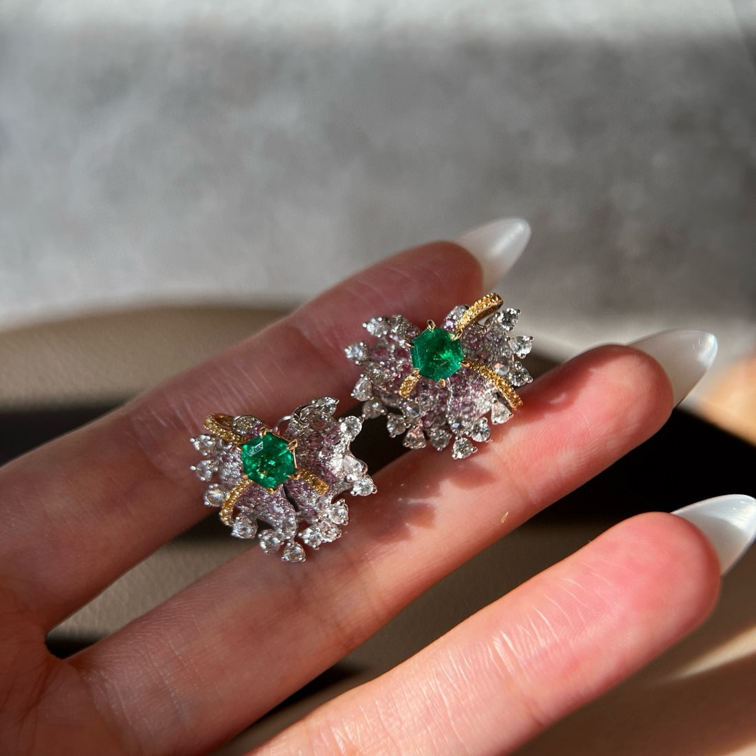 14k Gold 1.80 Ctw Vivid Green Natural Emerald & Diamond Earrings - 3