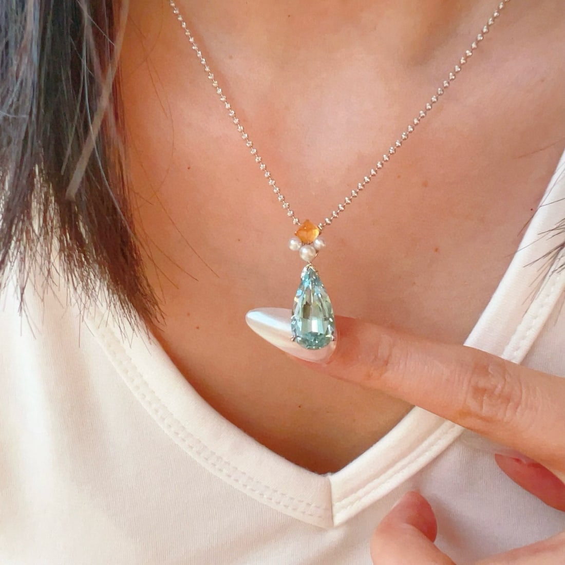 14k Gold 4.07 Ctw Natural Aquamarine & Diamond Pendant( Without Chain ) - 3