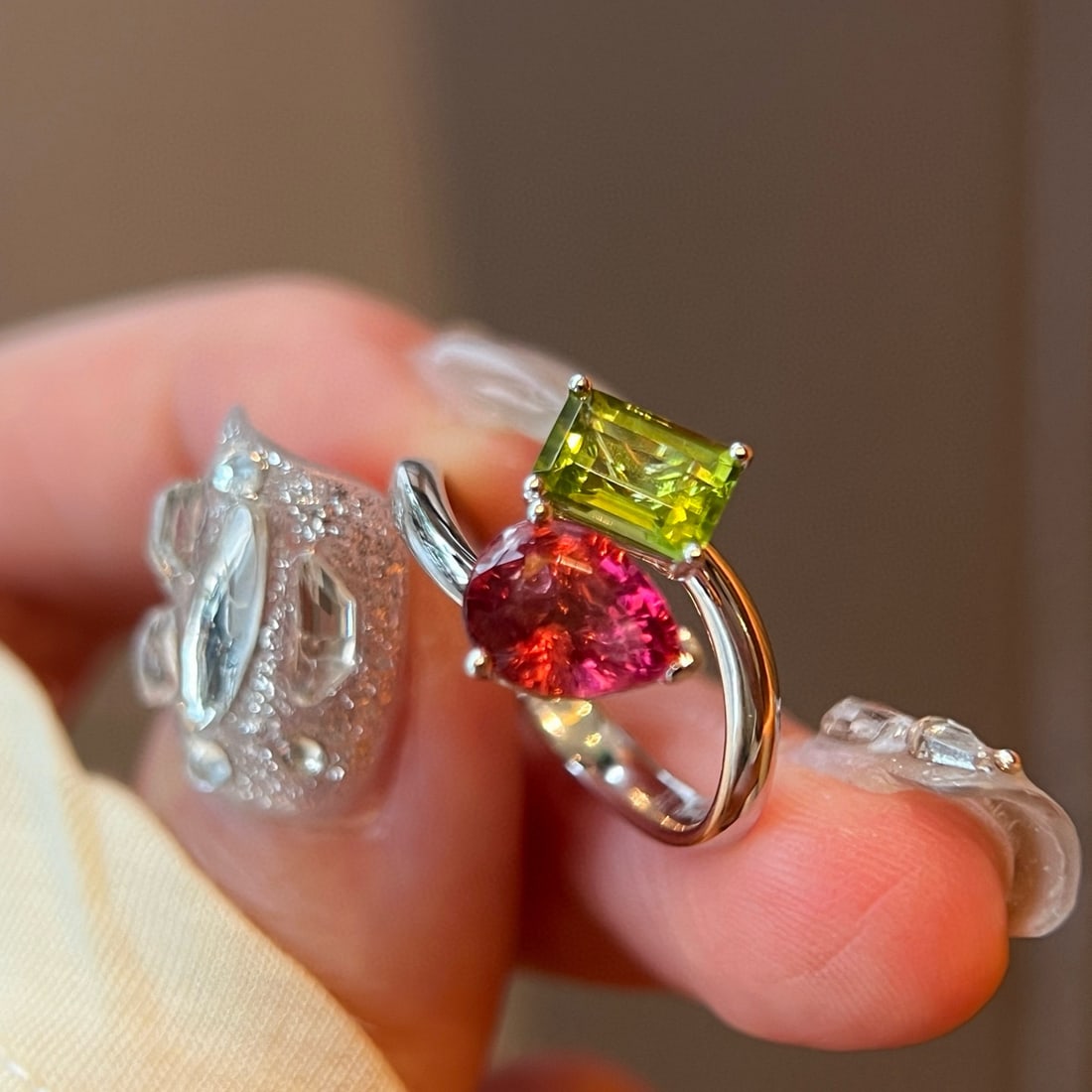 14k Gold 2.33 Ctw Natural Tourmaline & Peridot & Toi Et Moi Ring - 2