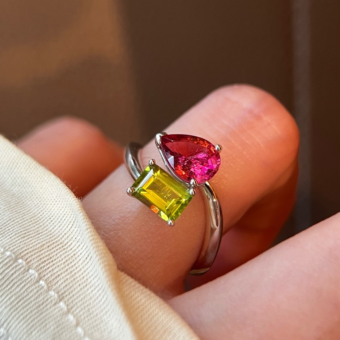 14k Gold 2.33 Ctw Natural Tourmaline & Peridot & Toi Et Moi Ring - 3