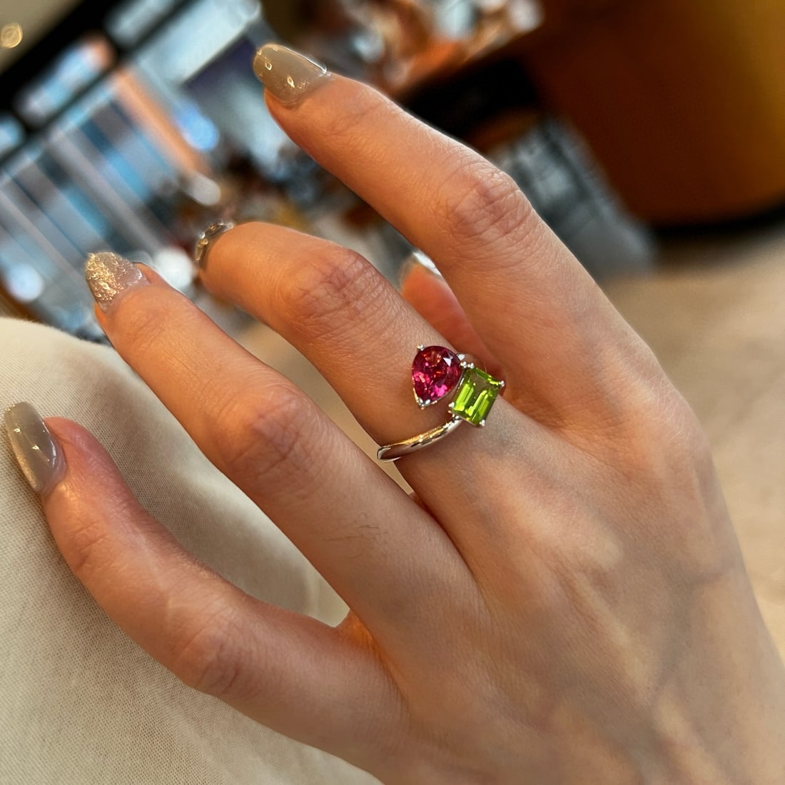 14k Gold 2.33 Ctw Natural Tourmaline & Peridot & Toi Et Moi Ring - 4