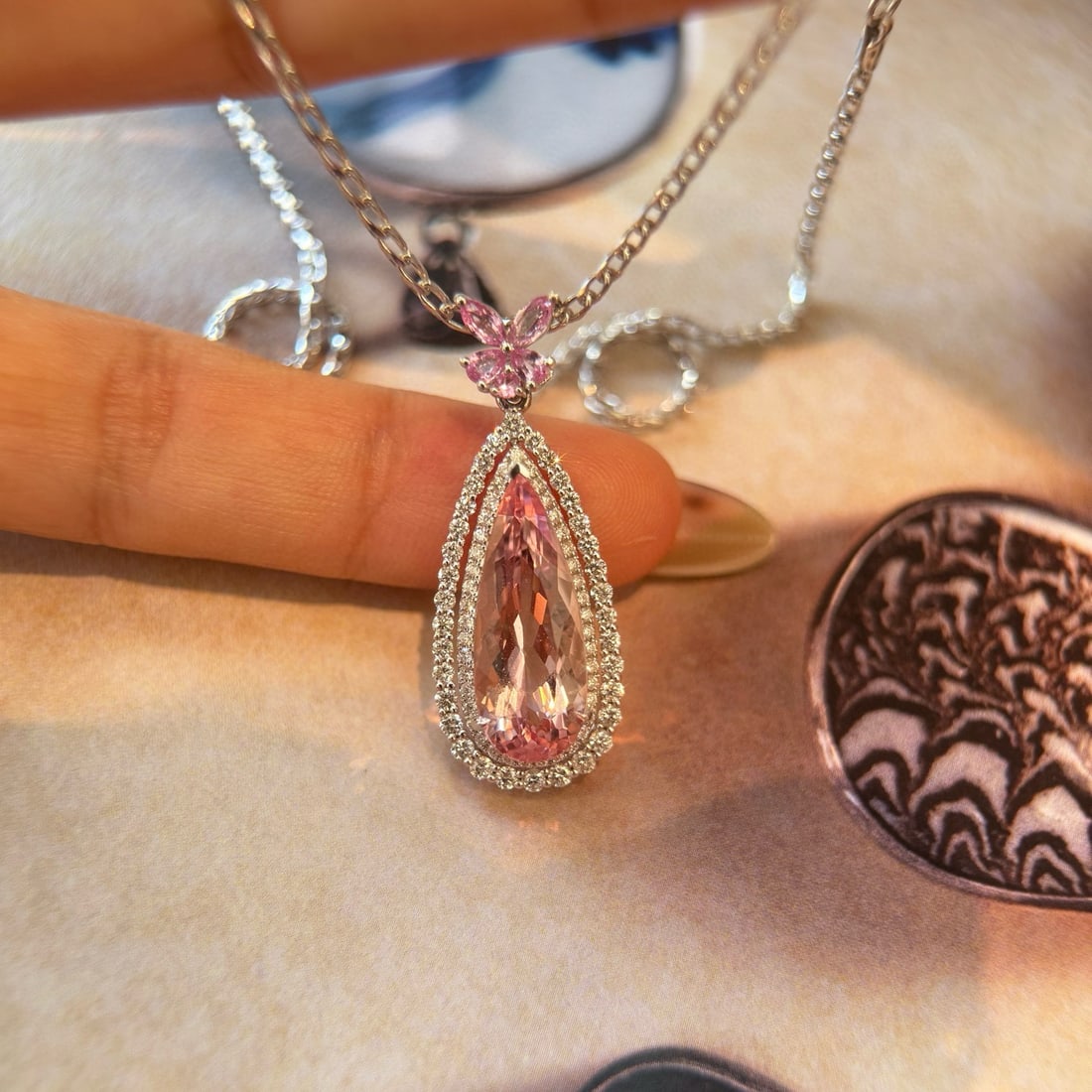 14k Gold 5.53 Ctw Natural Morganite & Diamond Pendant( Without Chain ) - 2