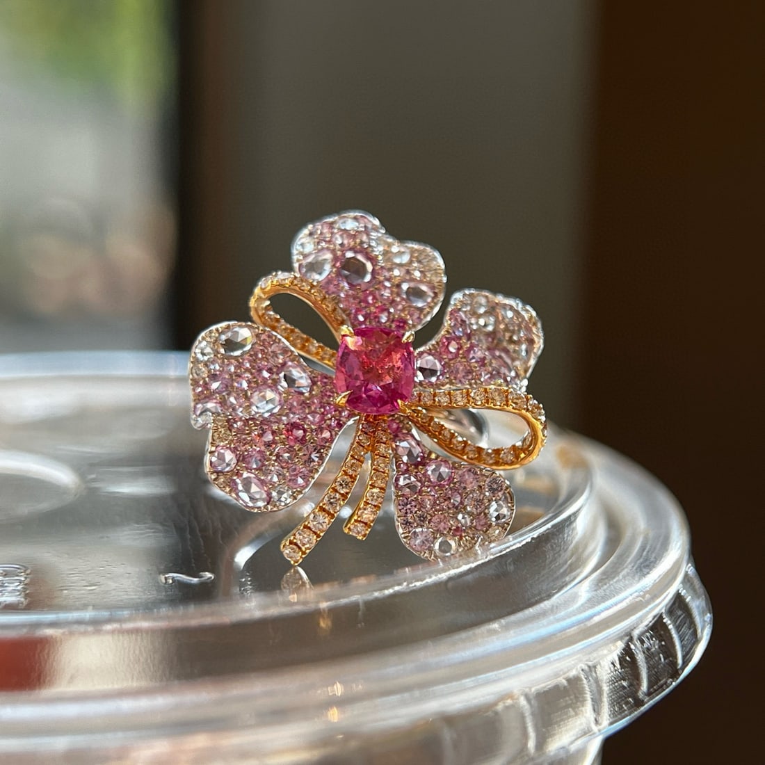 14k Gold 1.40 Ctw Natural Sapphire & Diamond Ring: Ref:231054180 // gold content:14k gold // ring size:7. 25us // // main gemstone:sapphire // shape:cushion // carat weight:1. 03ct // color:pink // treatment:natural // // adjacent gemstone 2 : diamond