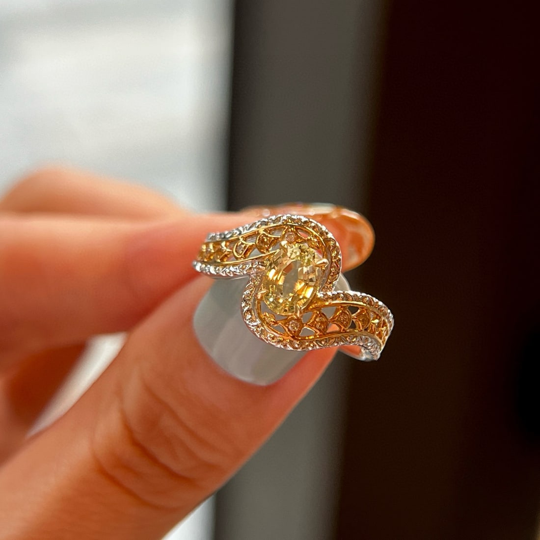14k Gold 1.12 Ctw Natural Chrysoberyl & Diamond Ring - 2