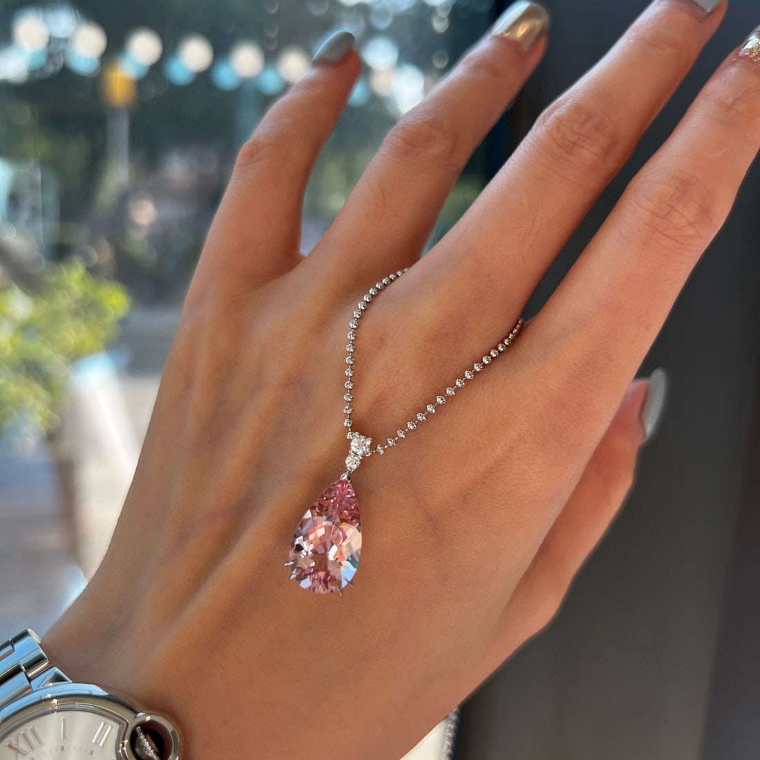 14k Gold 5.43 Ctw Natural Morganite & Diamond Pendant( Without Chain ) - 2