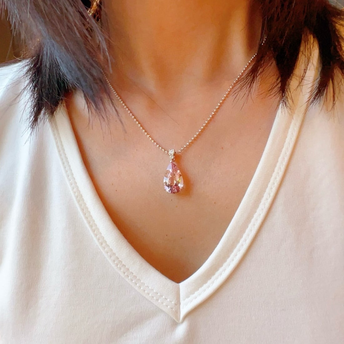 14k Gold 5.43 Ctw Natural Morganite & Diamond Pendant( Without Chain ) - 4
