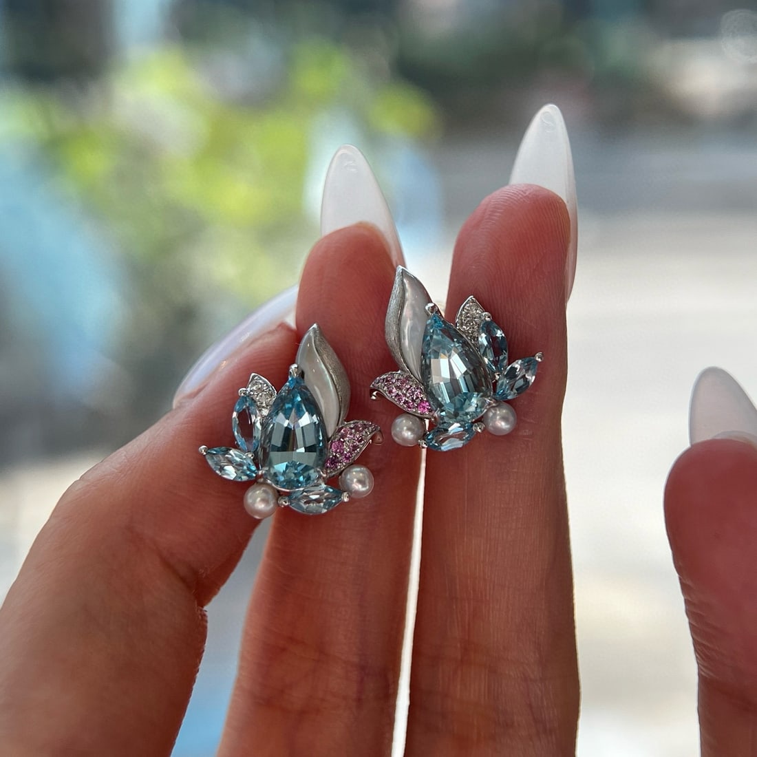 14k Gold 2.84 Ctw Natural Aquamarine & Diamond Earrings - 2