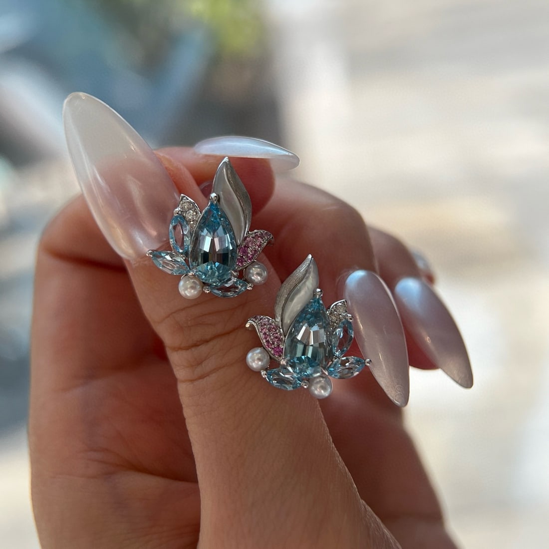 14k Gold 2.84 Ctw Natural Aquamarine & Diamond Earrings - 3