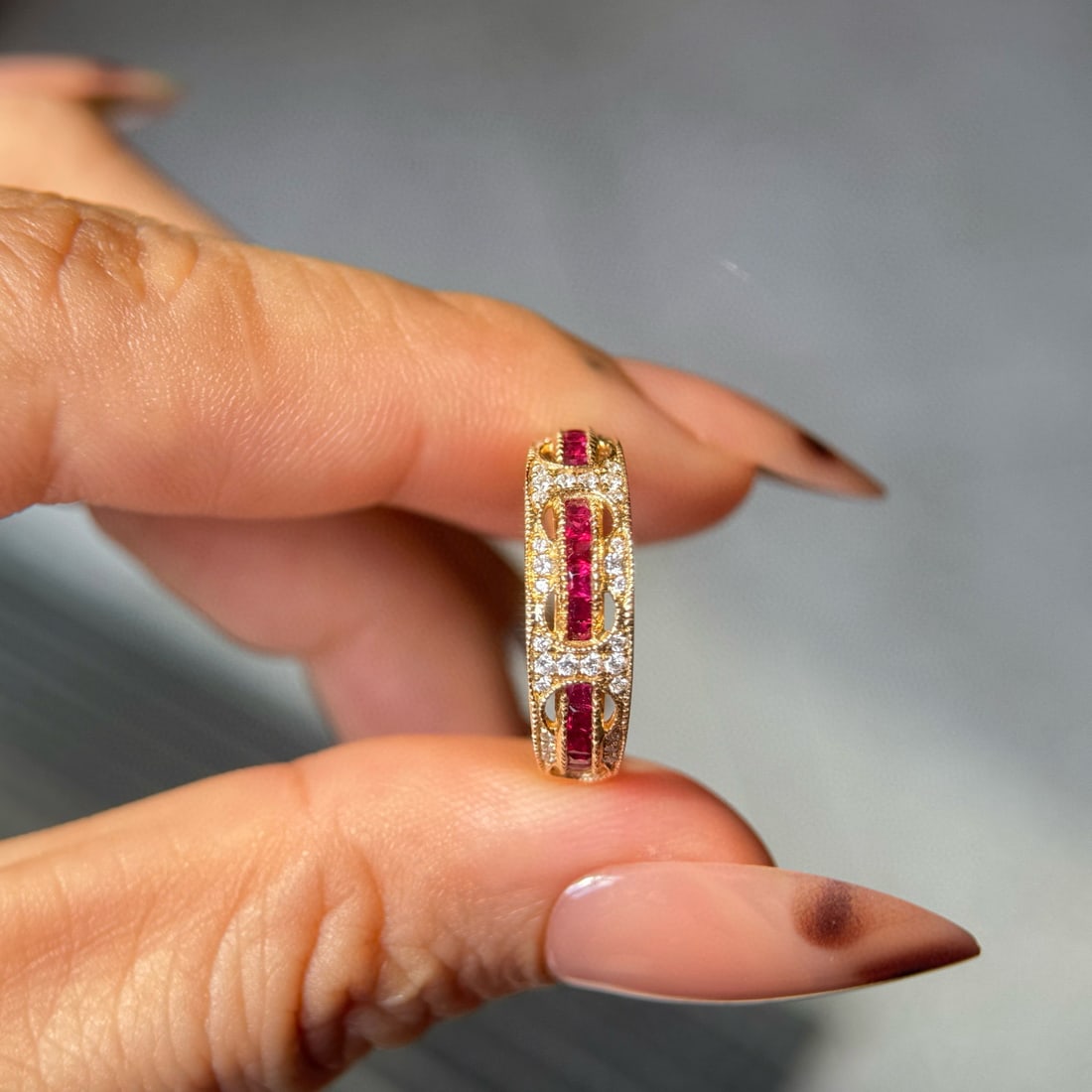 14k Gold 0.57 Ctw Natural Ruby & Diamond Ring - 2