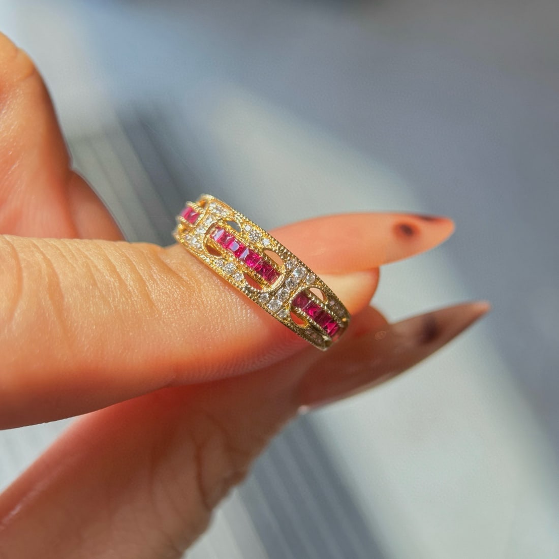 14k Gold 0.57 Ctw Natural Ruby & Diamond Ring - 3