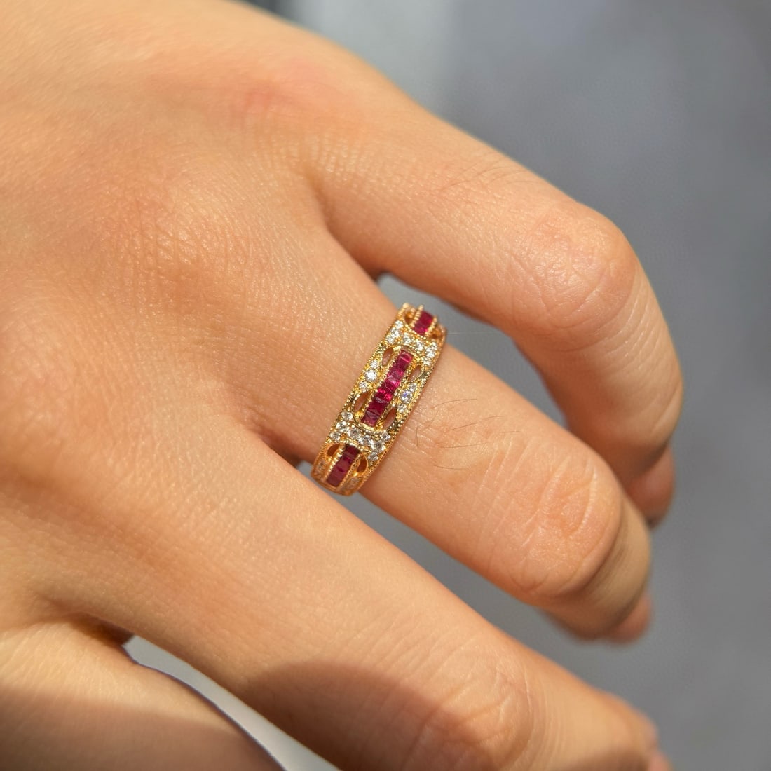 14k Gold 0.57 Ctw Natural Ruby & Diamond Ring - 4