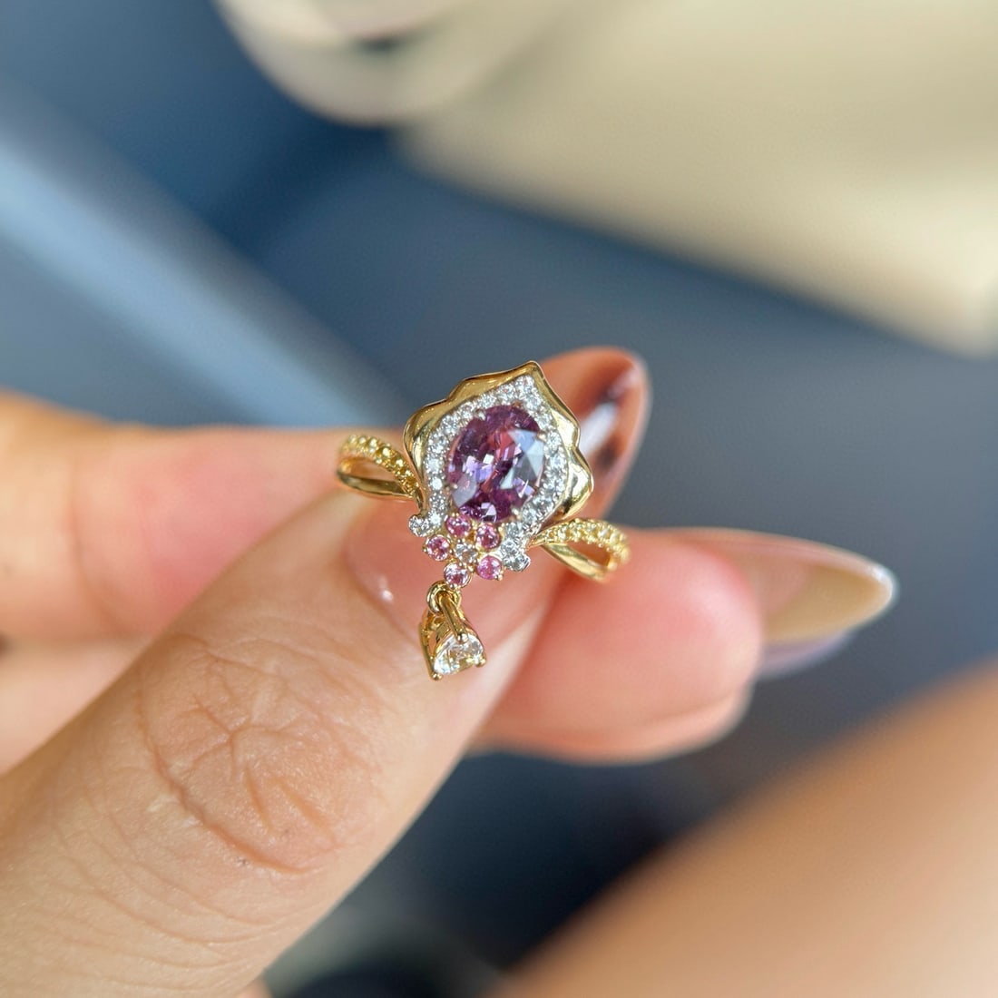 14k Gold 0.94 Ctw Natural Sapphire & Diamond Ring - 2