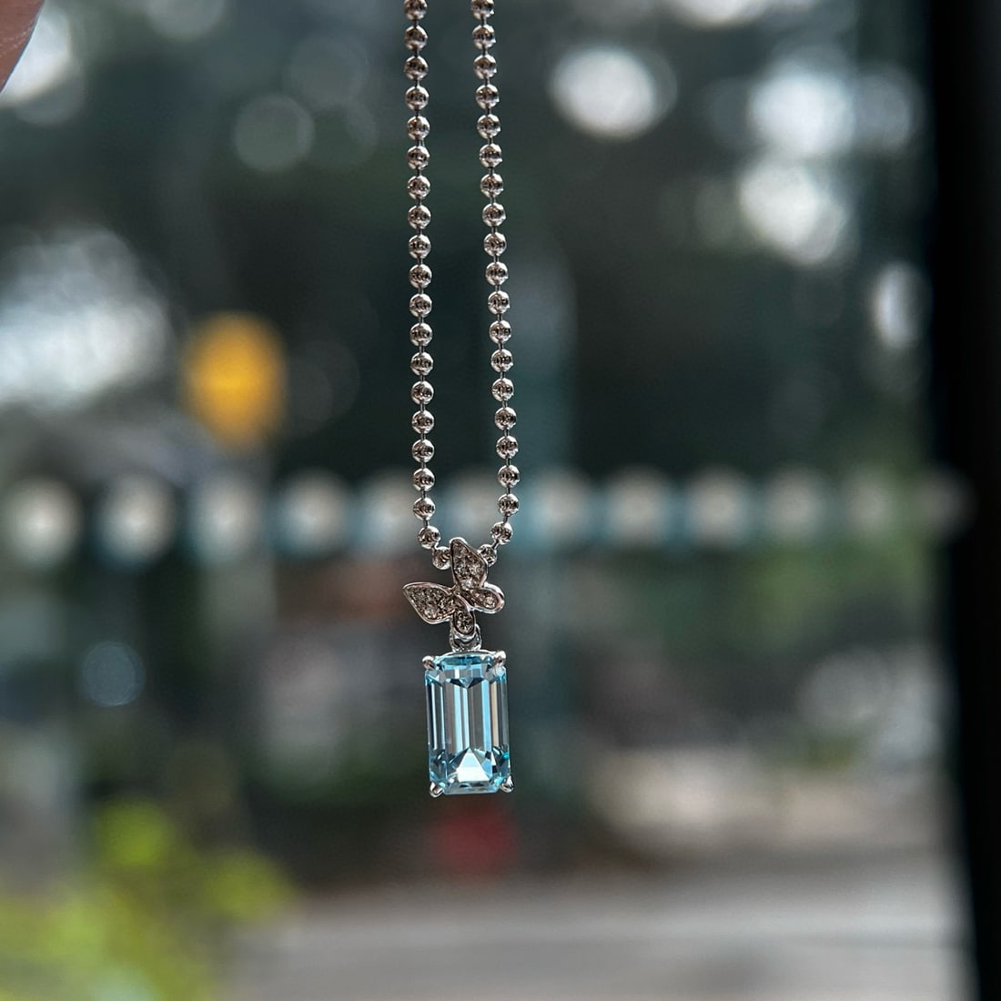 14k Gold 1.80 Ctw Natural Aquamarine & Diamond Pendant( Without Chain ) - 2