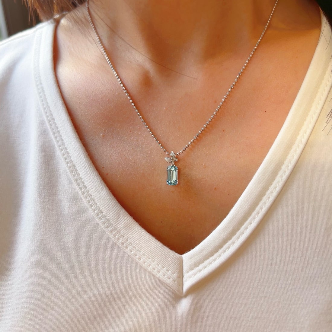 14k Gold 1.80 Ctw Natural Aquamarine & Diamond Pendant( Without Chain ) - 3
