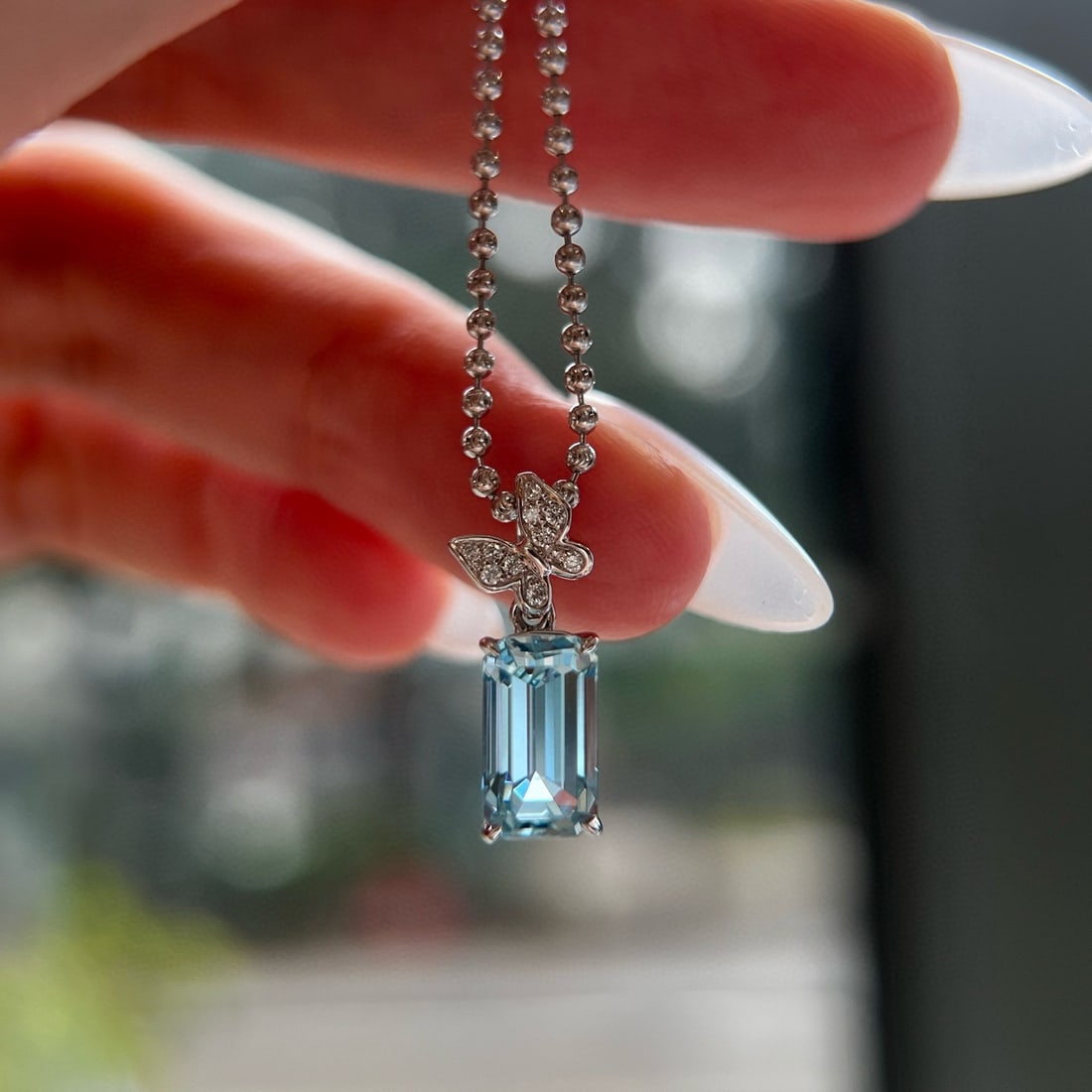 14k Gold 1.80 Ctw Natural Aquamarine & Diamond Pendant( Without Chain ) - 4